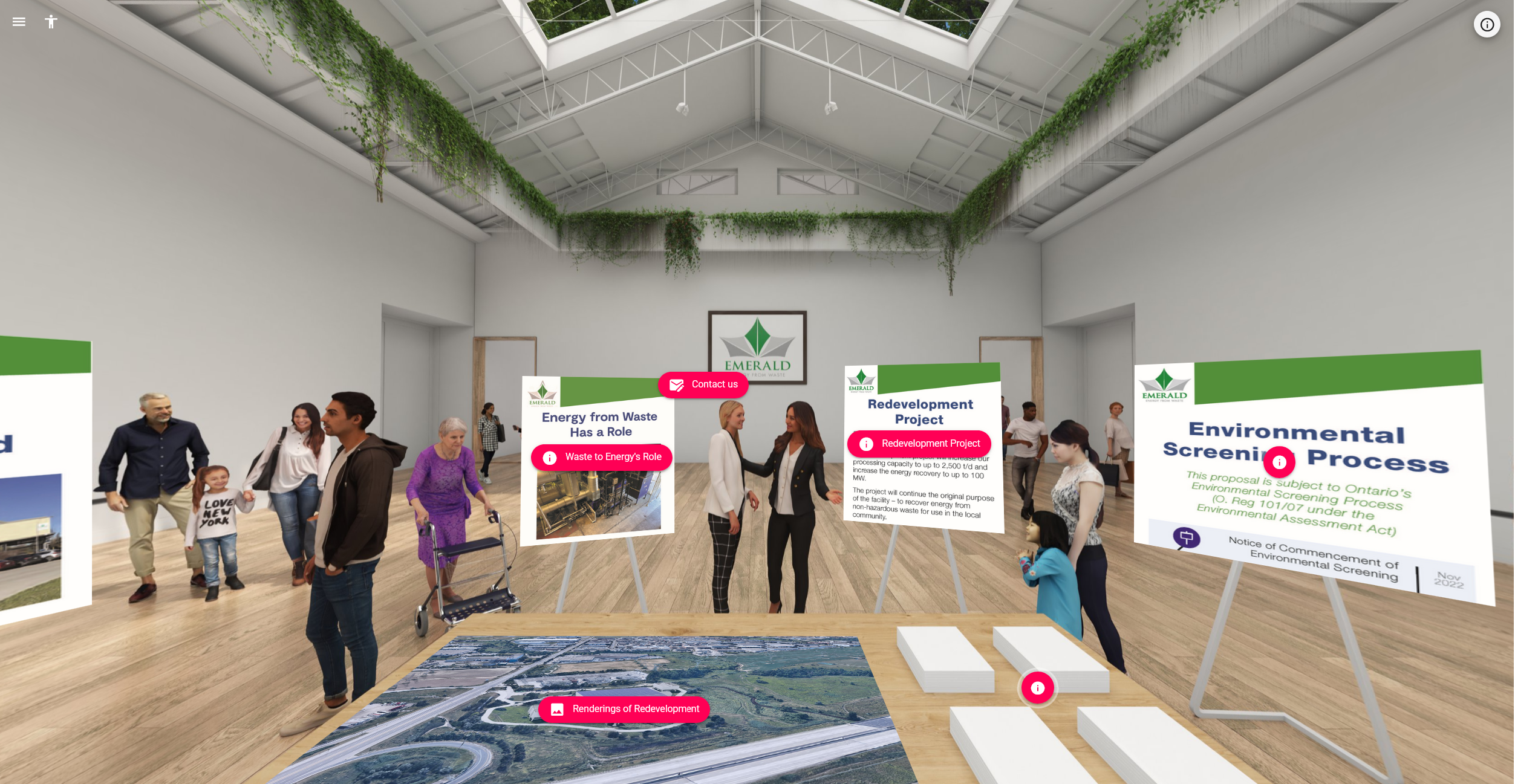 Virtual Open House at Emerald Energy from Waste 3D render of Emerald Energy from Waste's virtual open house with informational posters